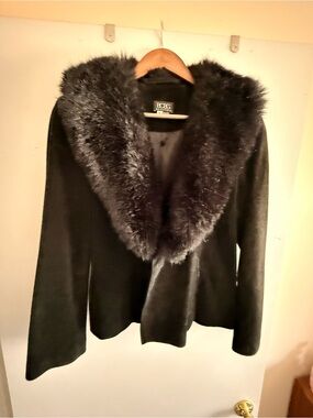 BCBG Black Suede Coat w/Faux Fur
